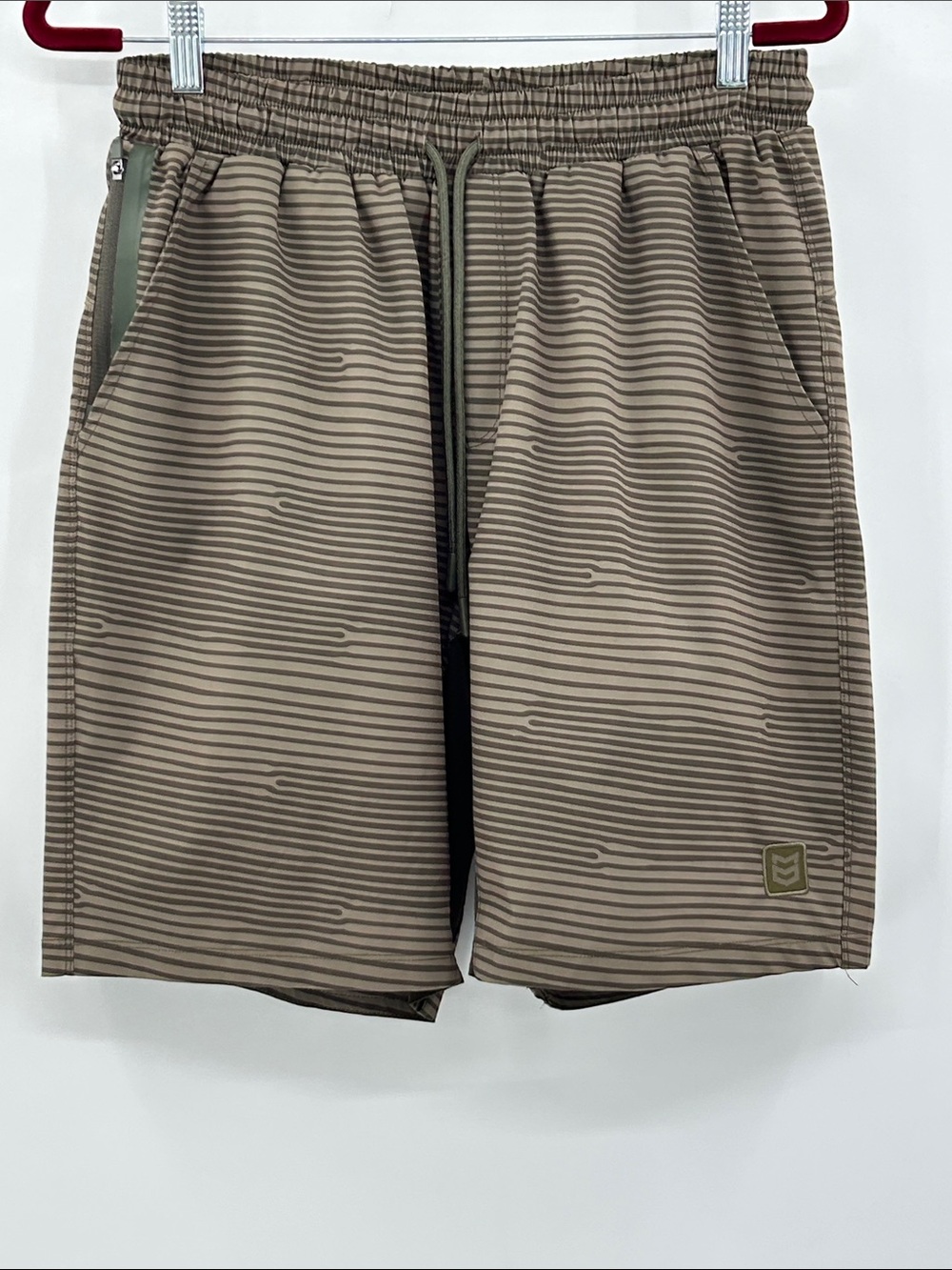 MTN Ops Men's Vulcan Loden Wood Grain Pattern Shorts Lined Size Large